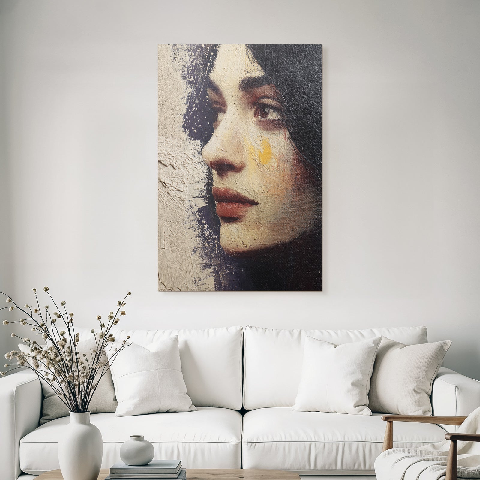 Seitliches Portraet Einer Frau Mit Textur Und Warmen Toenen