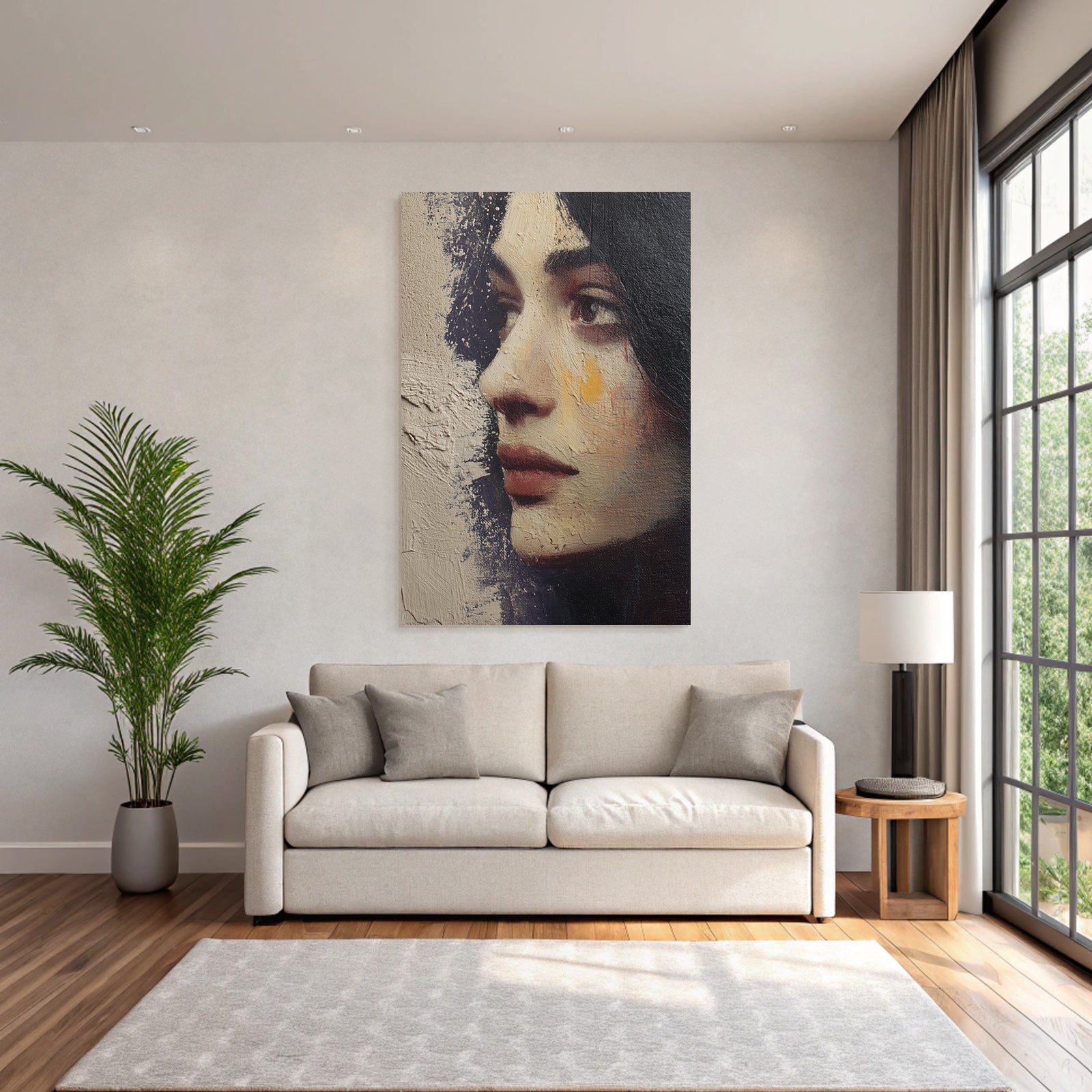 Seitliches Portraet Einer Frau Mit Textur Und Warmen Toenen