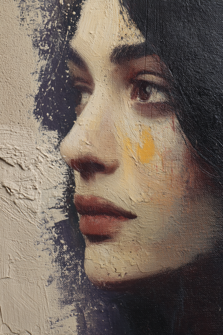 Seitliches Portraet Einer Frau Mit Textur Und Warmen Toenen | Fine Art und Malerei | Kunstgattungen