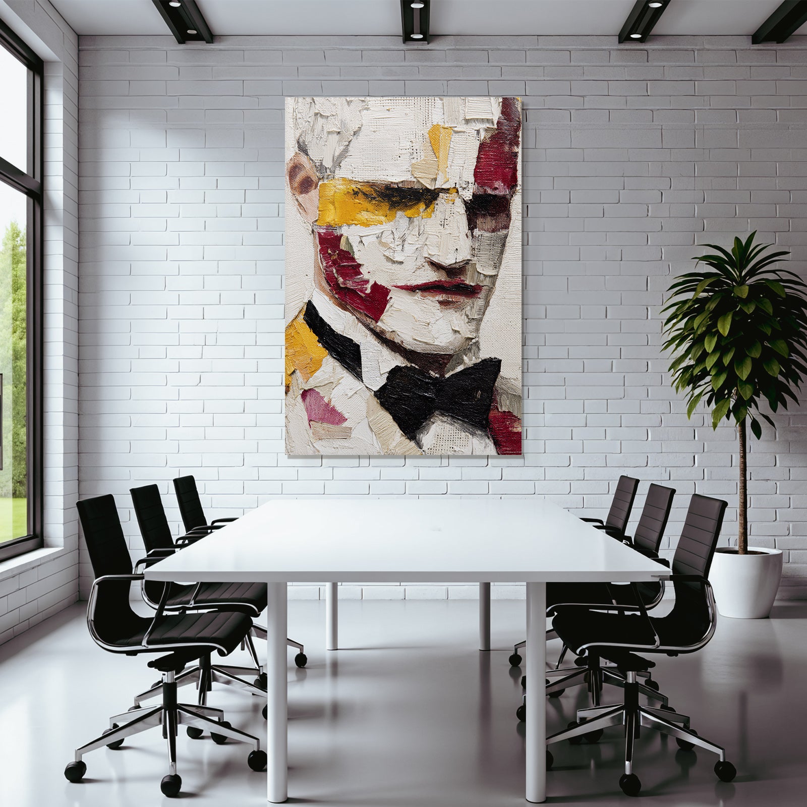 Stylisierte Portraet Mit Bow Tie In Bunten Farben Und Abstrakter Stil