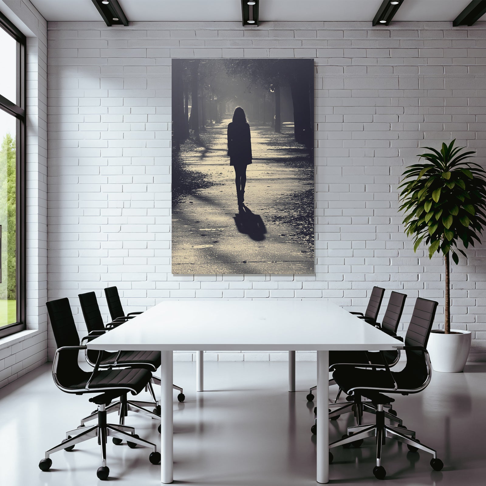 Silhouette Einer Frau In Herbstlicher Baumallee