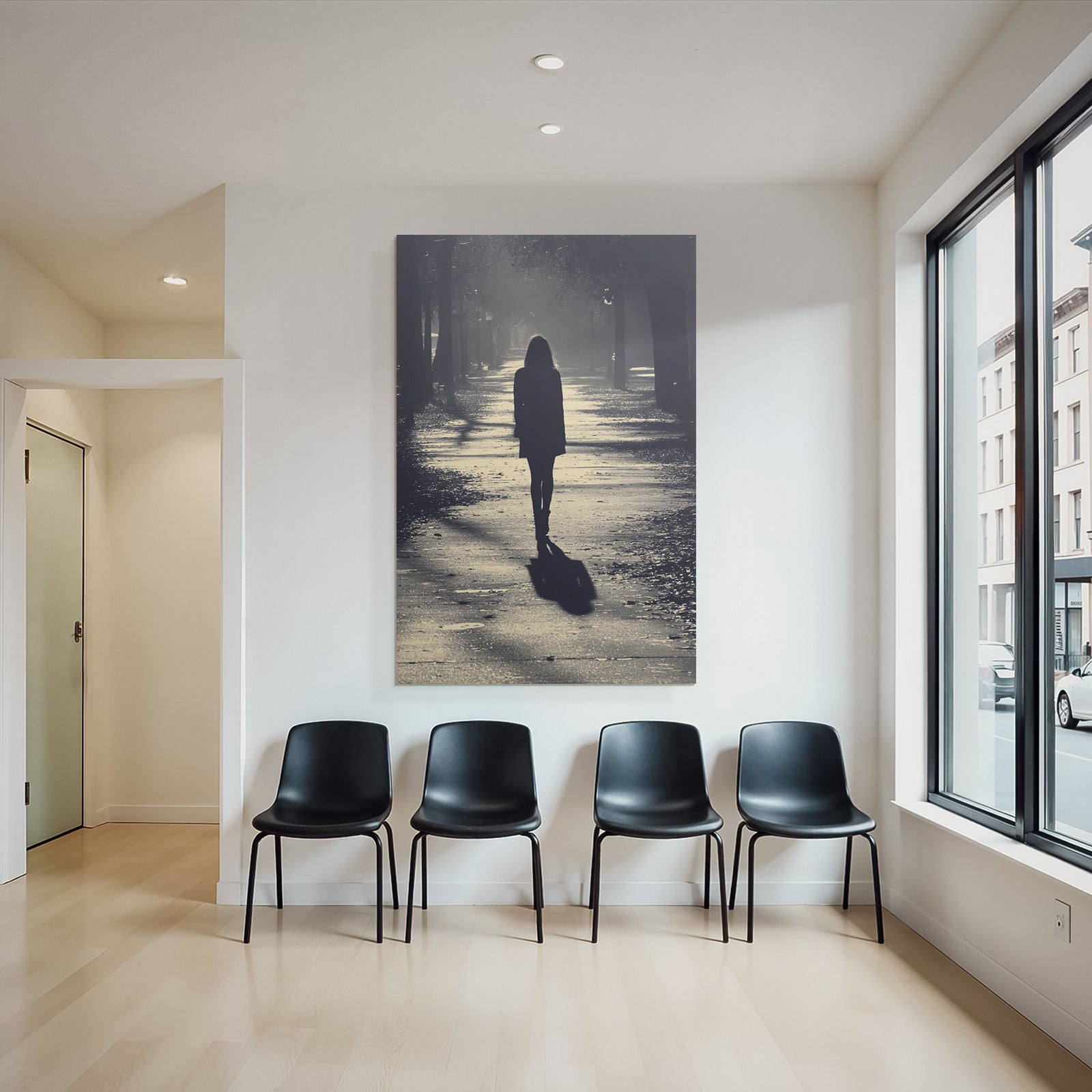 Silhouette Einer Frau In Herbstlicher Baumallee