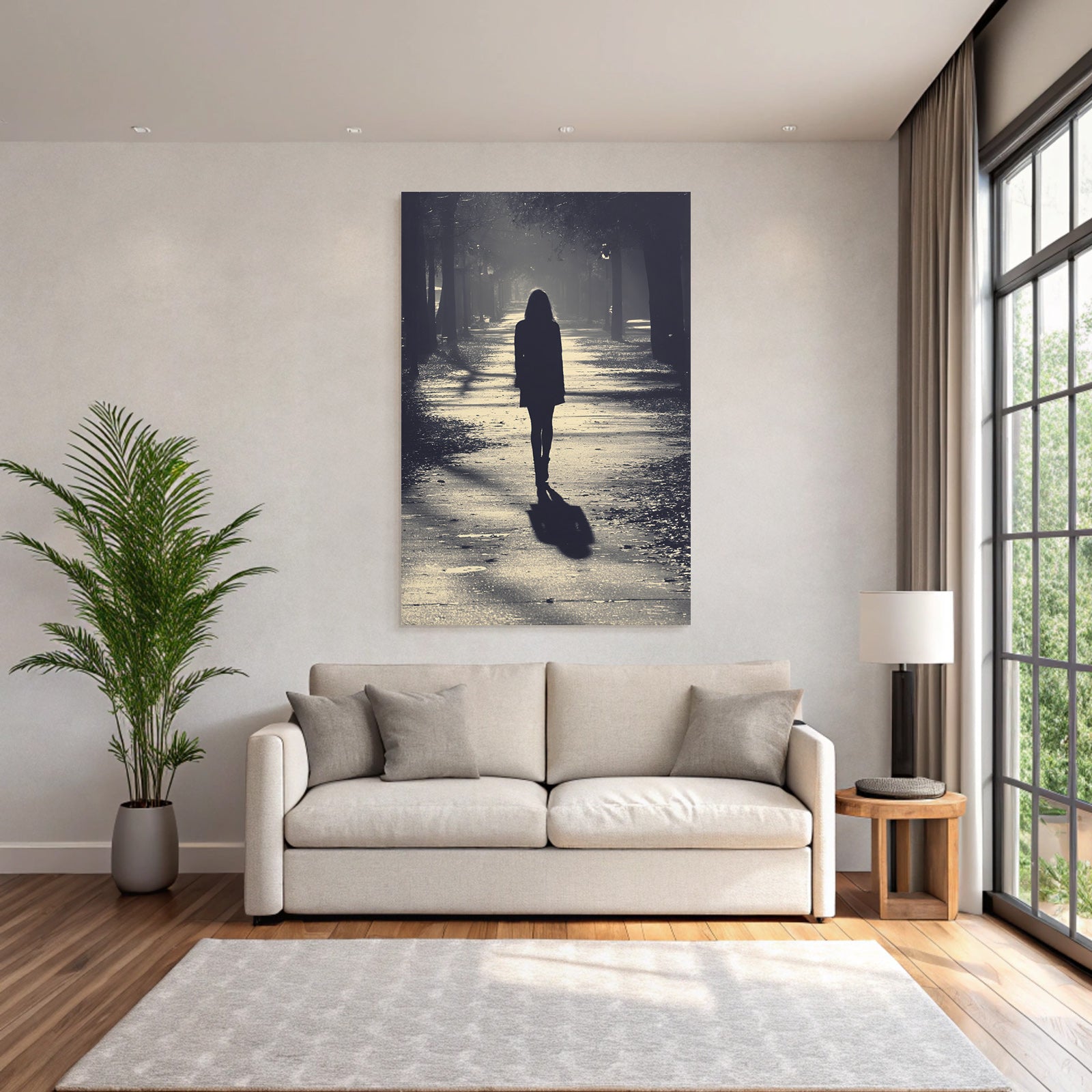 Silhouette Einer Frau In Herbstlicher Baumallee