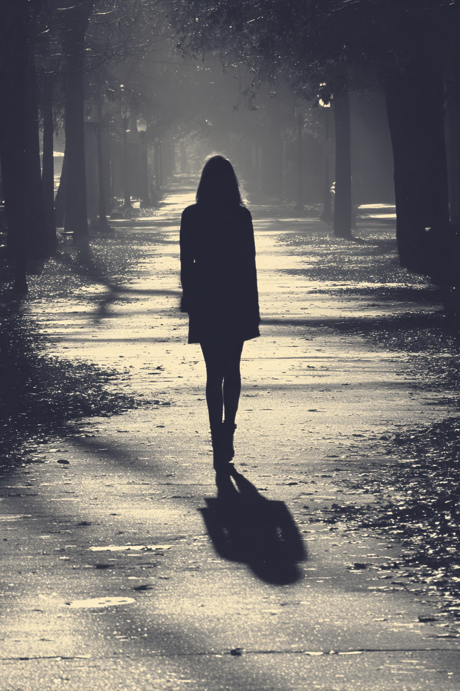 Silhouette Einer Frau In Herbstlicher Baumallee | Fotografie | Kunstgattungen