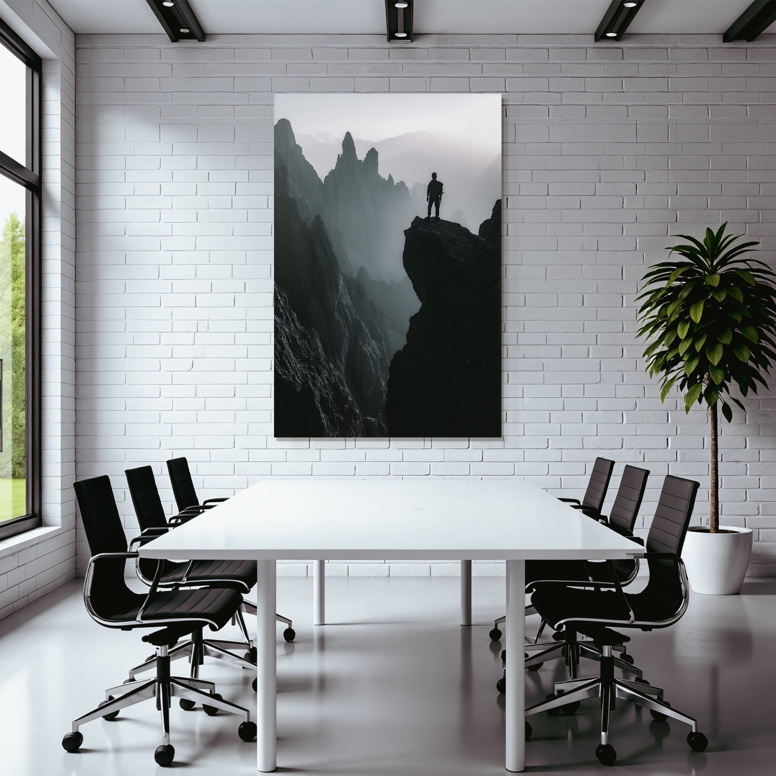 Silhouette Einer Person Auf Einer Klippe Mit Berglandschaft Im Nebel