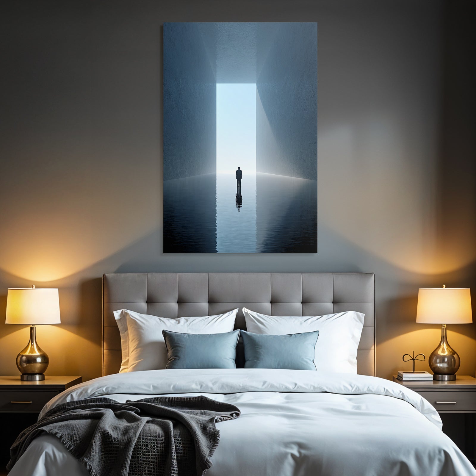 Solitary figure in a quiet environment with bright light