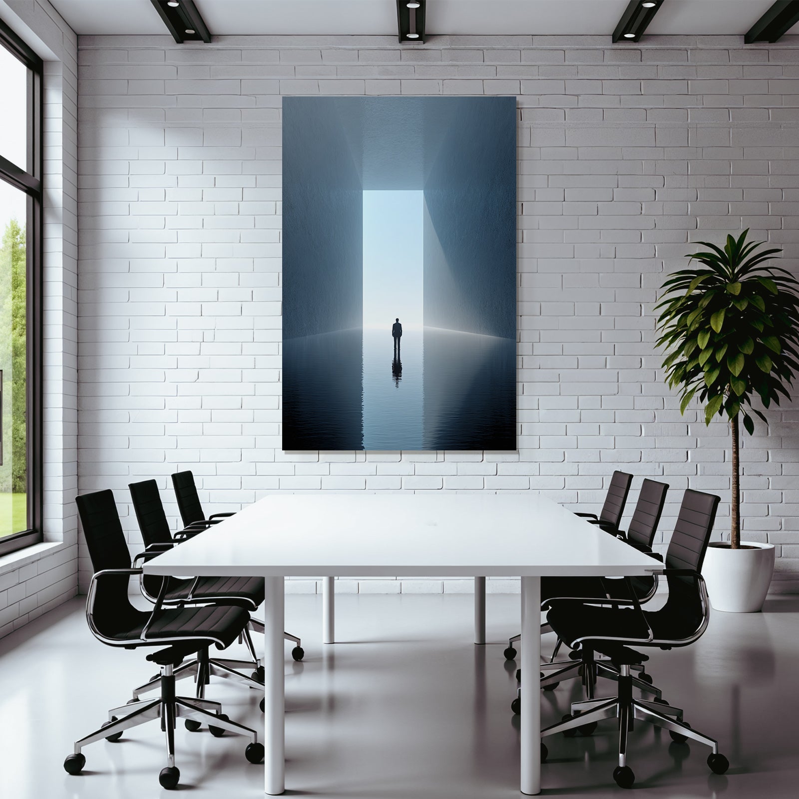 Solitary figure in a quiet environment with bright light