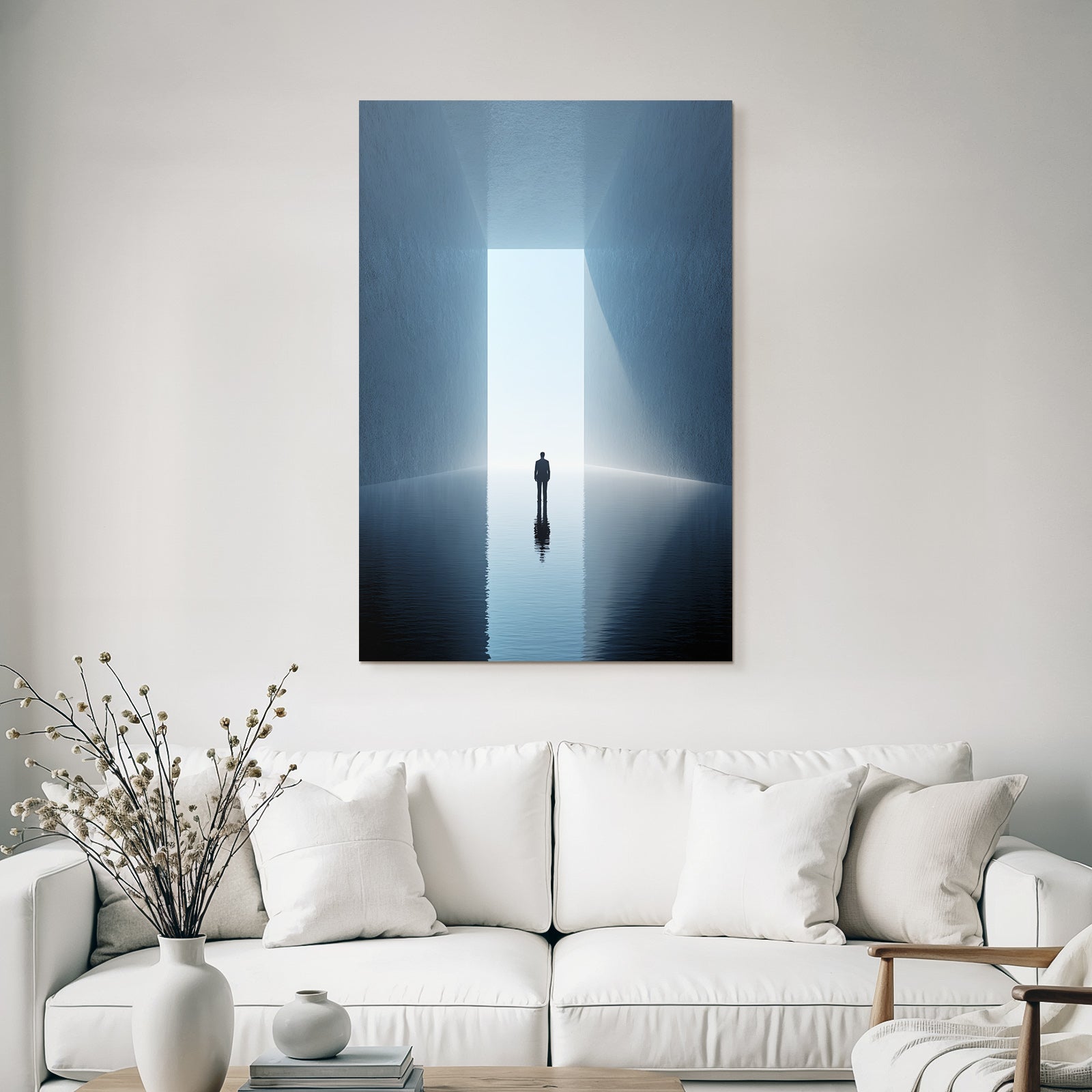 Solitary figure in a quiet environment with bright light