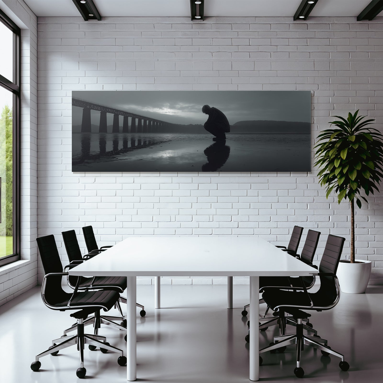 Silhouette Am Brueckenufer Im Abendlicht