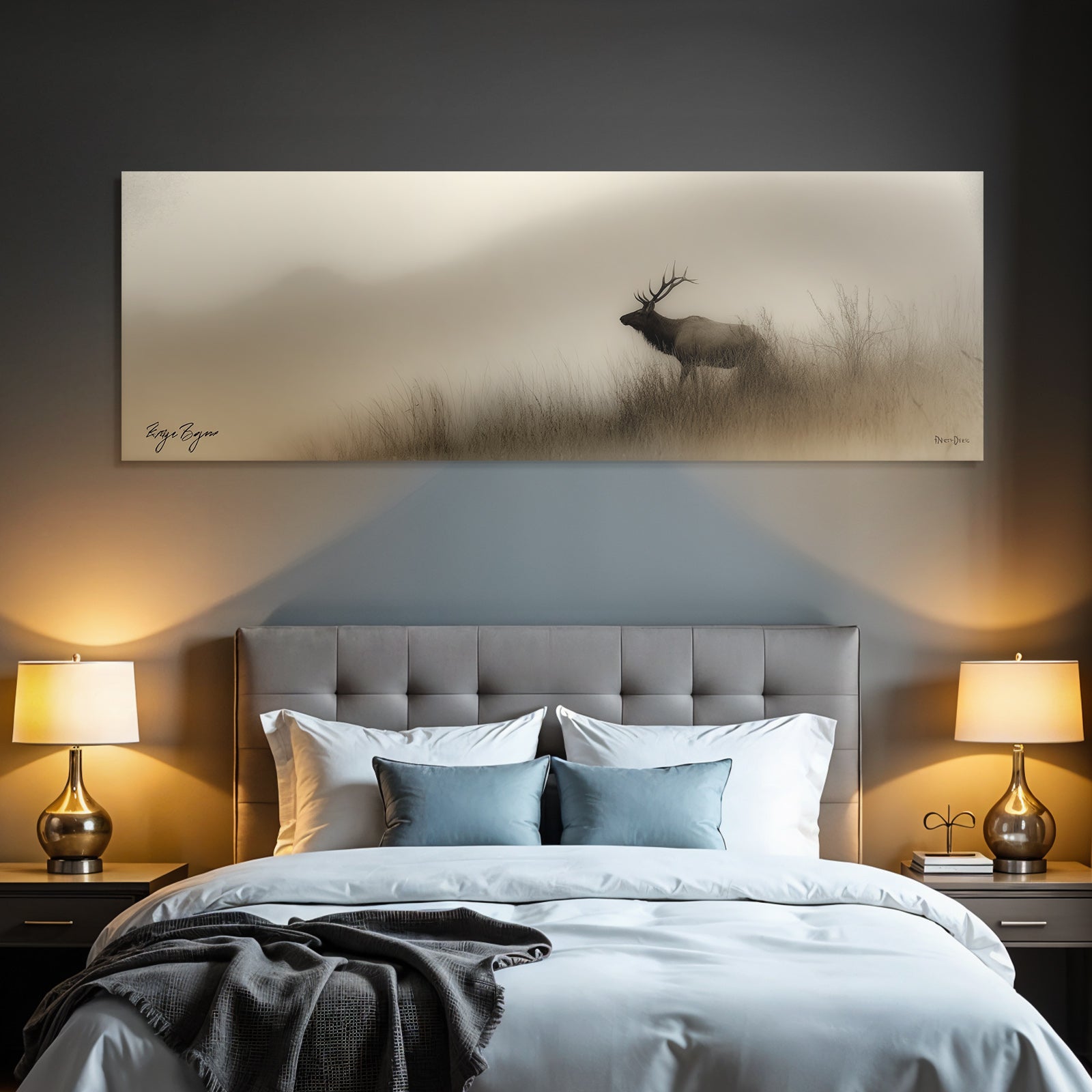 Silhouette Eines Reh Im Nebligen Landschaft