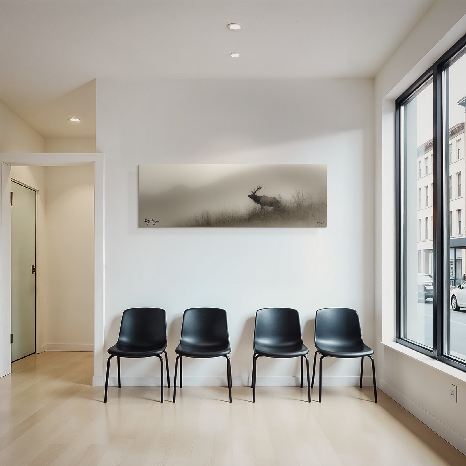 Silhouette Eines Reh Im Nebligen Landschaft