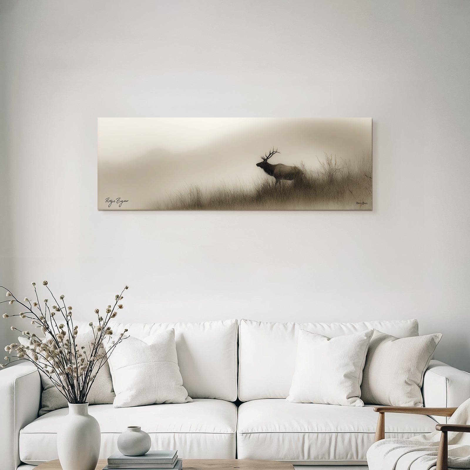 Silhouette Eines Reh Im Nebligen Landschaft