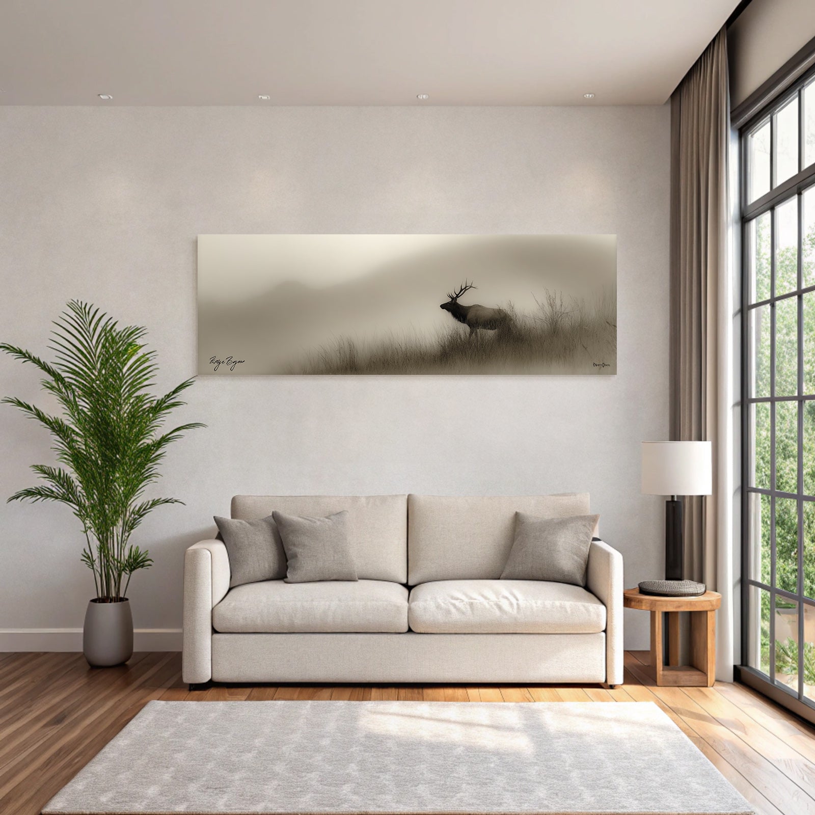 Silhouette Eines Reh Im Nebligen Landschaft