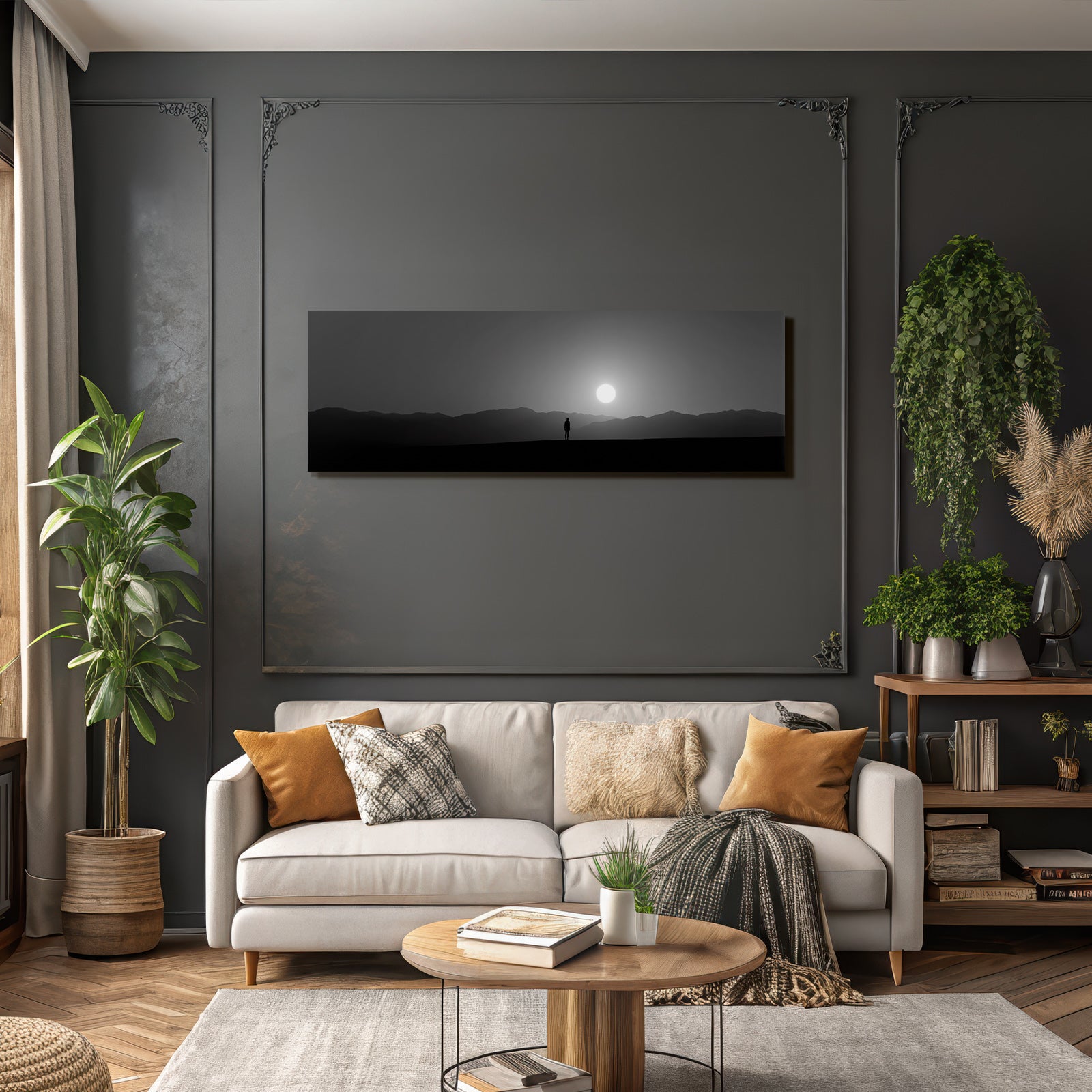 Silhouette Person Landschaft Sonne Monochrom