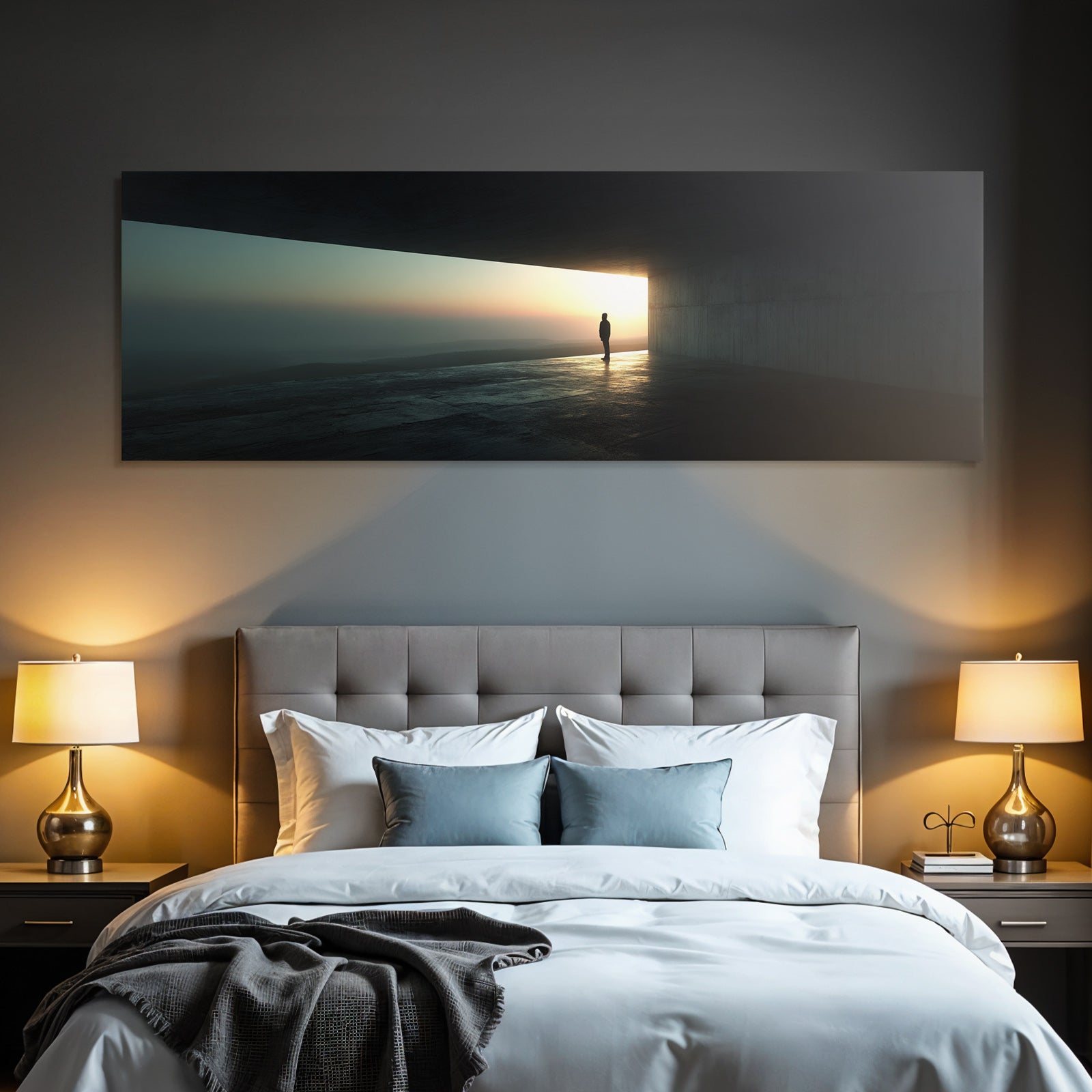 Silhouetten Figur Im Minimalistischen Raum Beim Sonnenuntergang