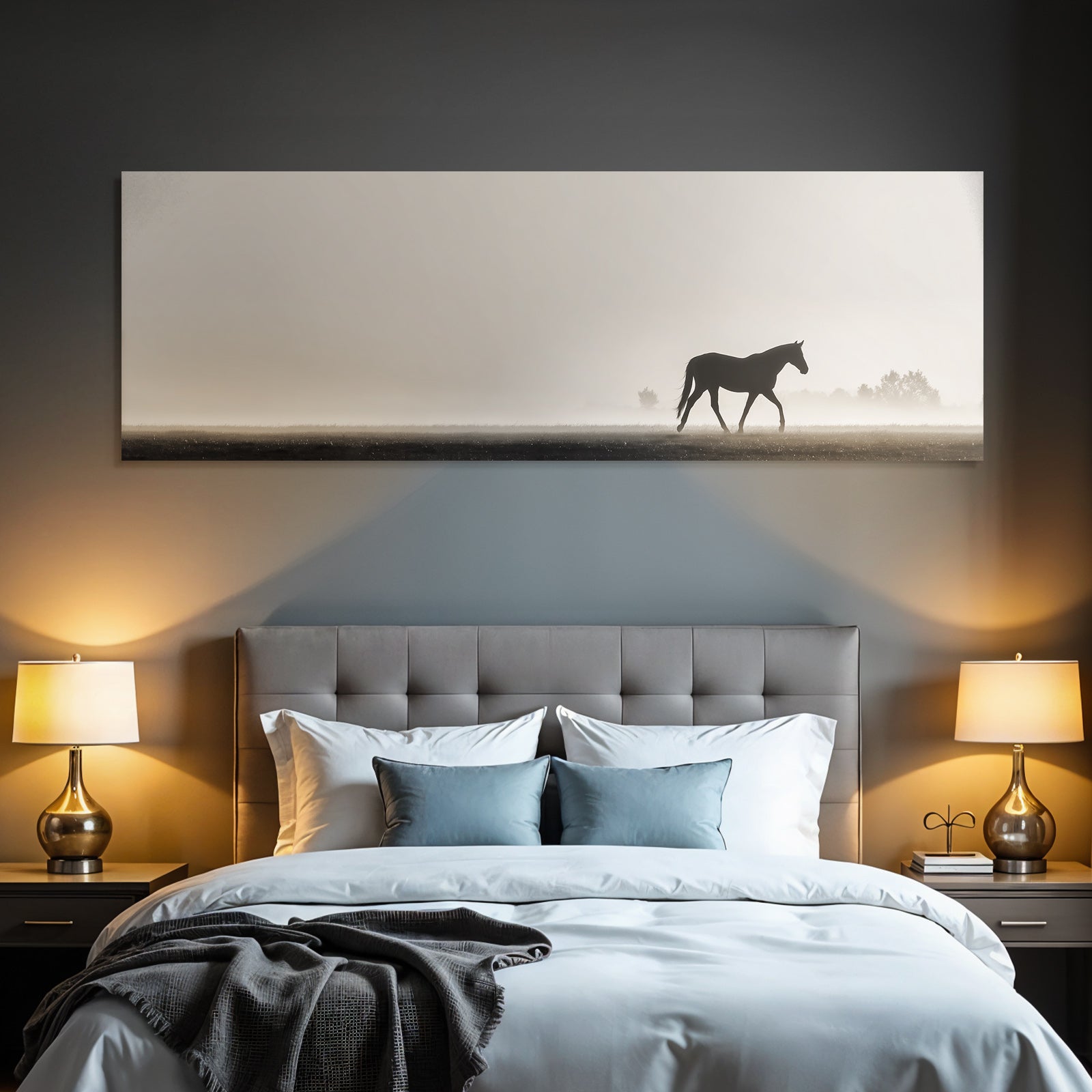 Silhouetten Pferd Nebel Landschaft