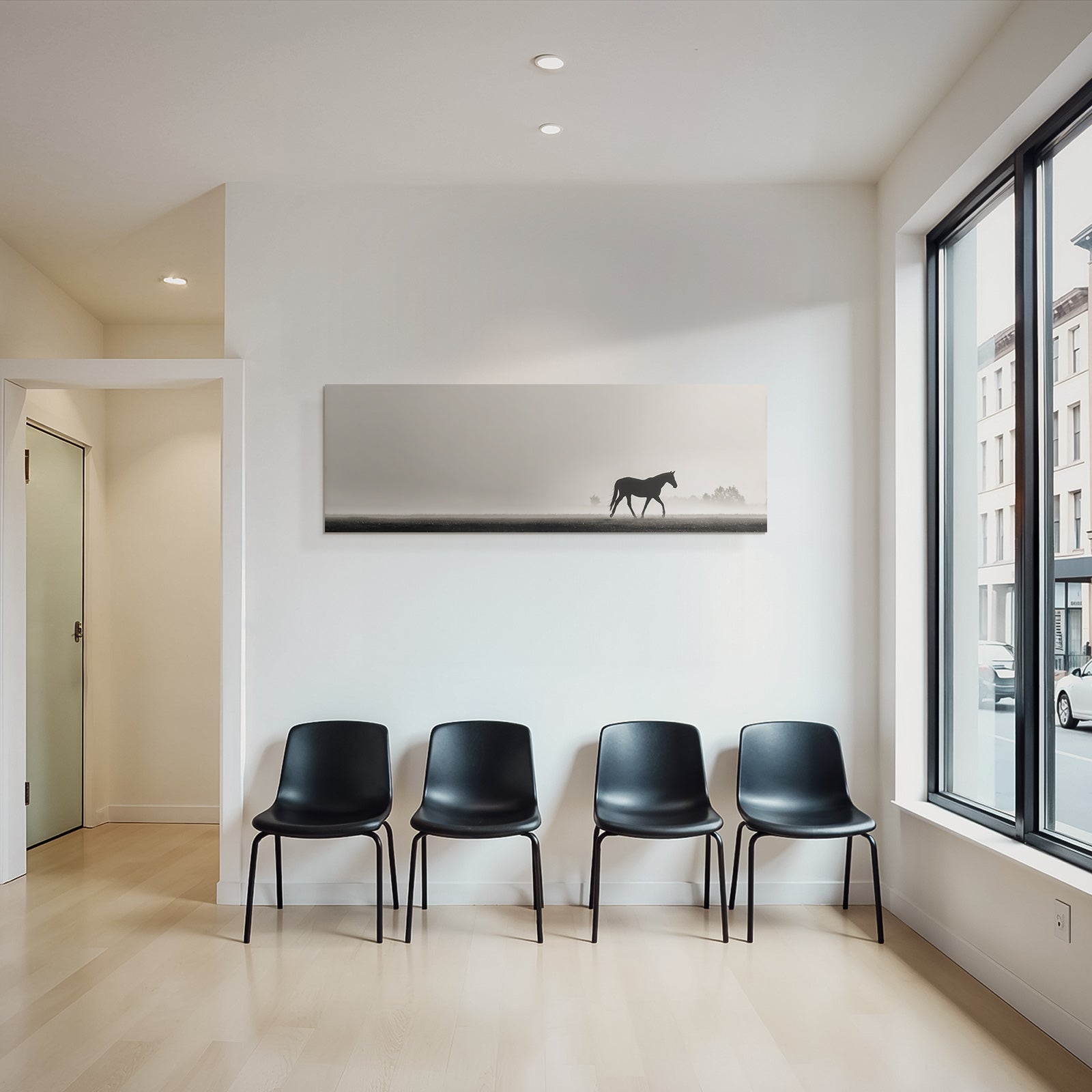 Silhouetten Pferd Nebel Landschaft