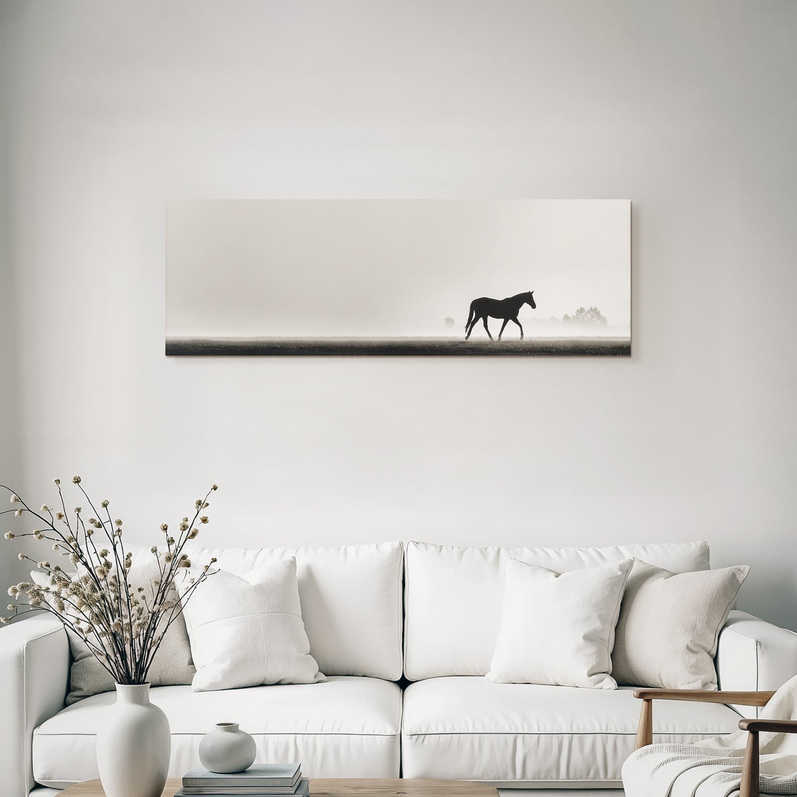 Silhouetten Pferd Nebel Landschaft