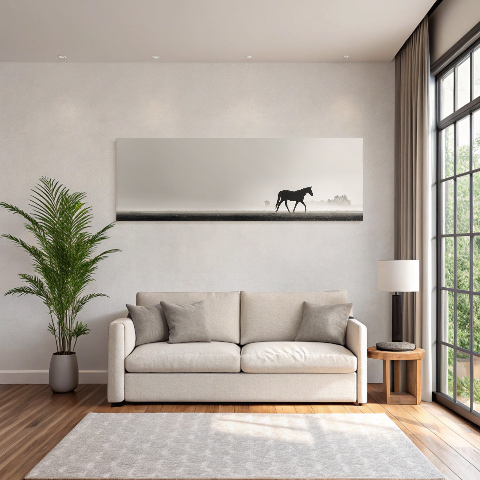 Silhouetten Pferd Nebel Landschaft