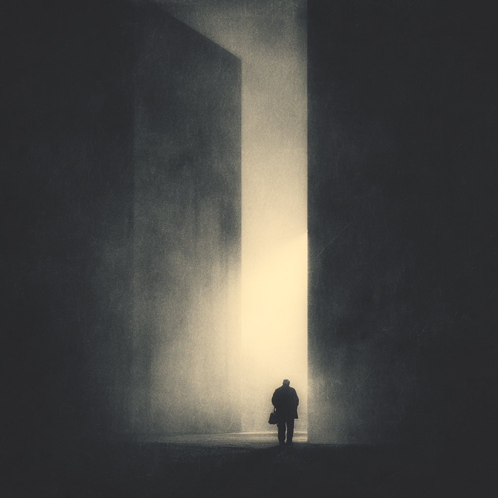 Einsame Figur Im Dunklen Flur Mit Abstrakten Strukturen | Fotografie | Kunstgattungen