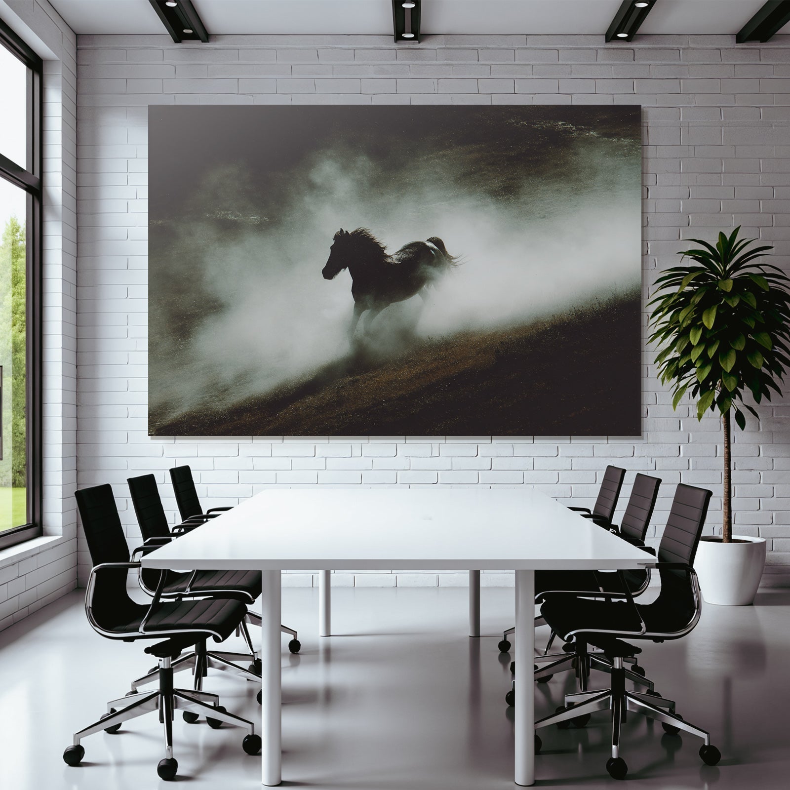 Silhoütte Eines Pferdes Im Nebel