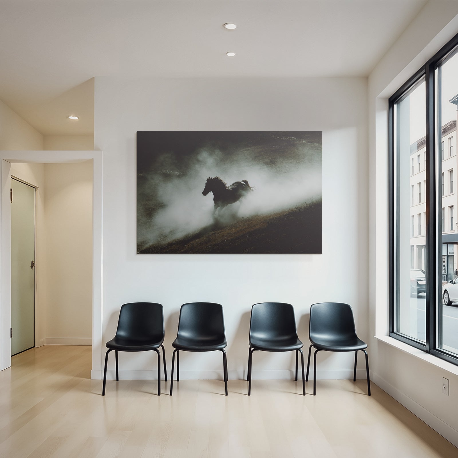 Silhoütte Eines Pferdes Im Nebel