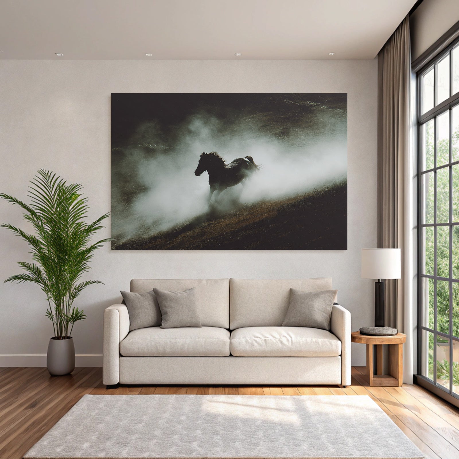 Silhoütte Eines Pferdes Im Nebel