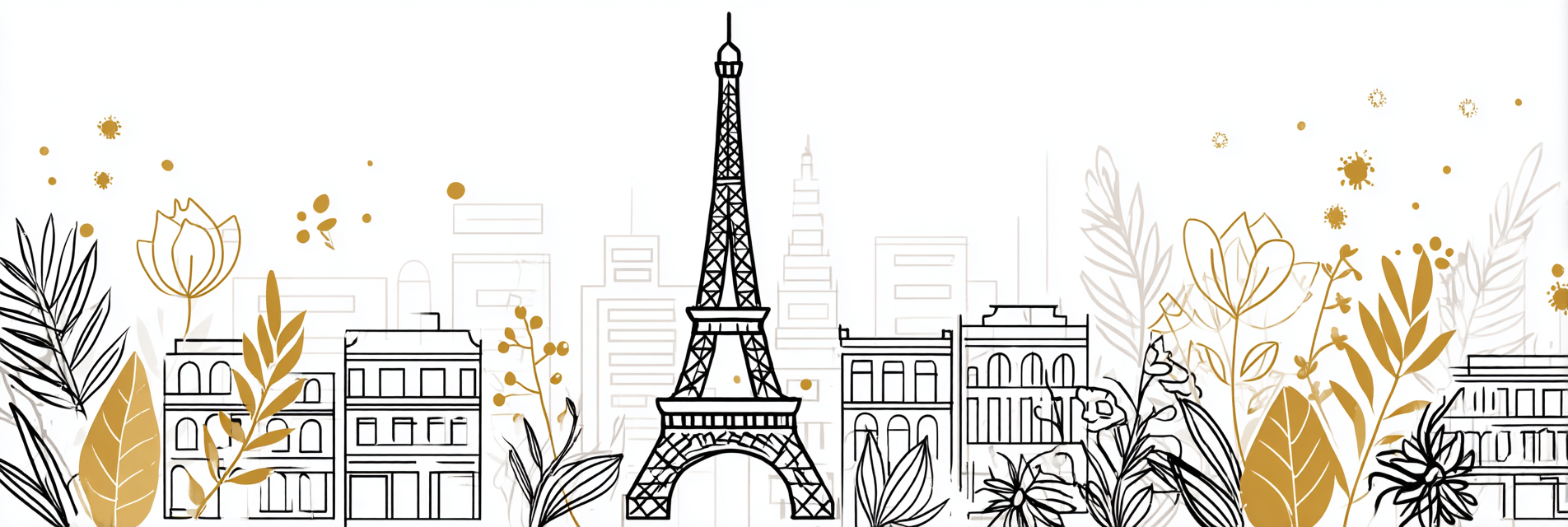 Stadt Silhoütte Mit Eiffel Turm Kunstwerk Goldakzente | Illustration und Zeichnung | Kunstgattungen