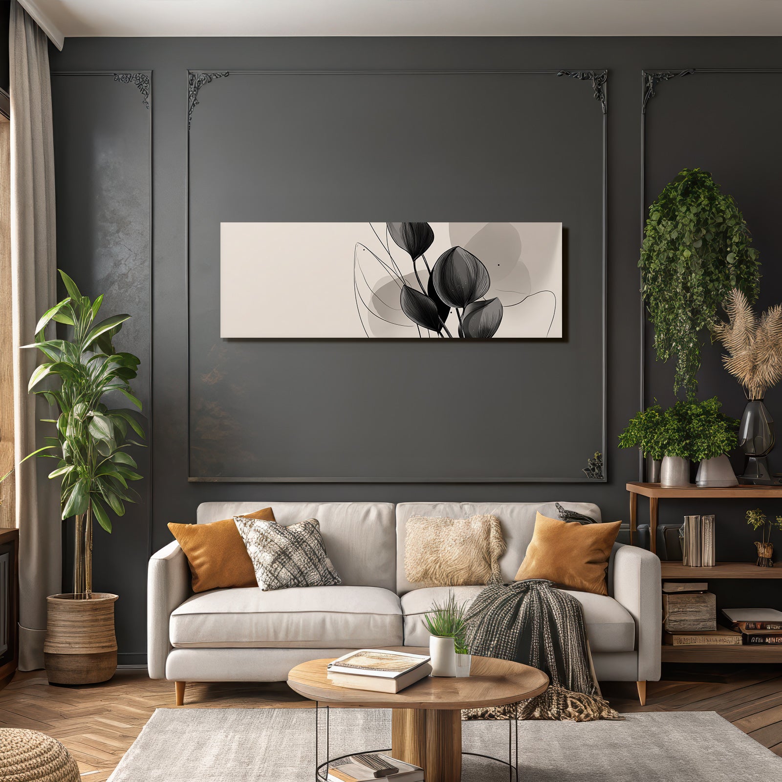 Stylized minimalist illustration of leaves on background