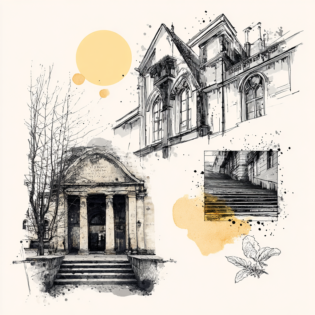 Stadt Architektur Skizzen Illustration Mit Farbspritzern | Illustration und Zeichnung | Kunstgattungen
