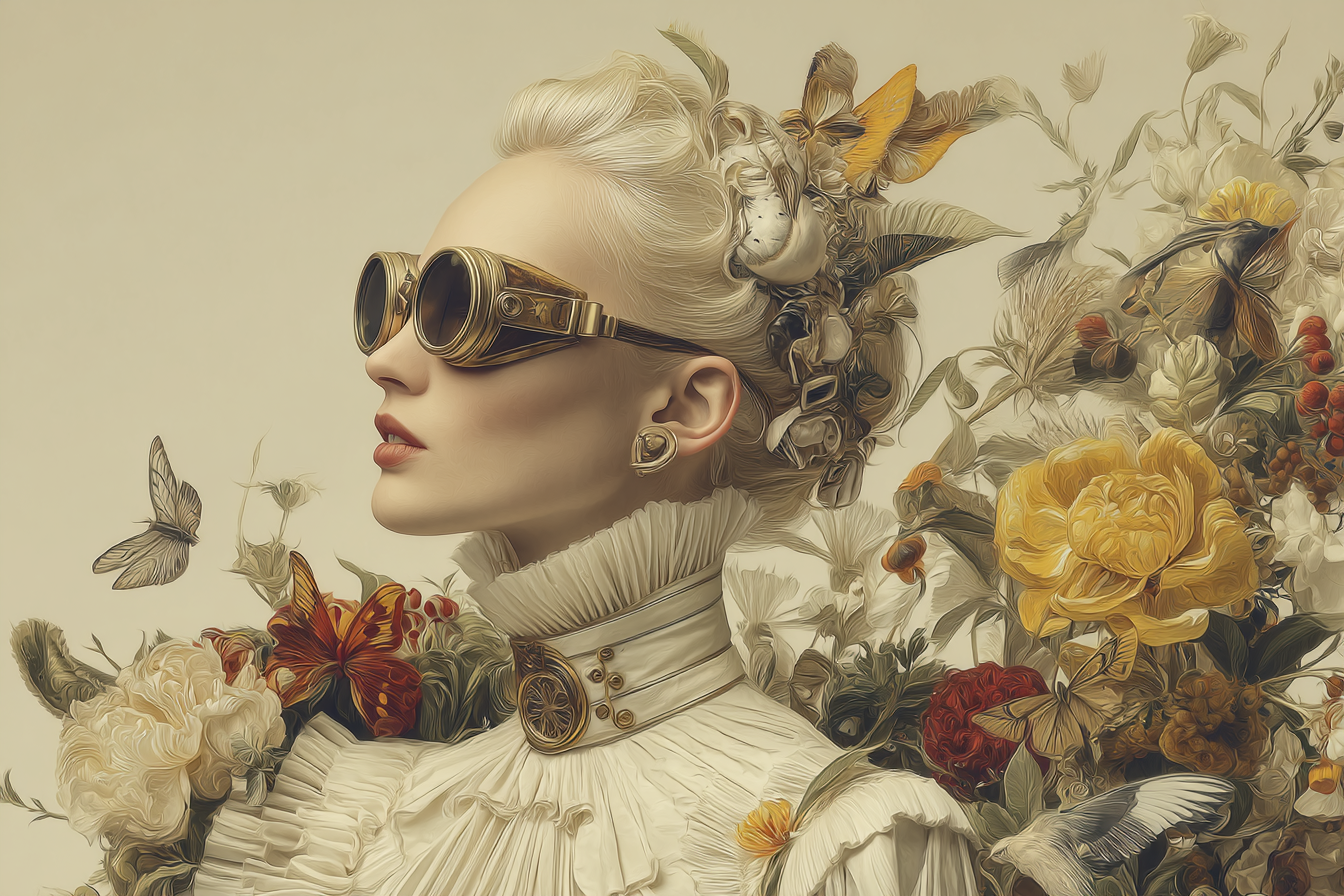 Stylische Figuren Mit Blumen Und Schmetterlingen Fashion Und Natur | Illustration und Zeichnung | Kunstgattungen
