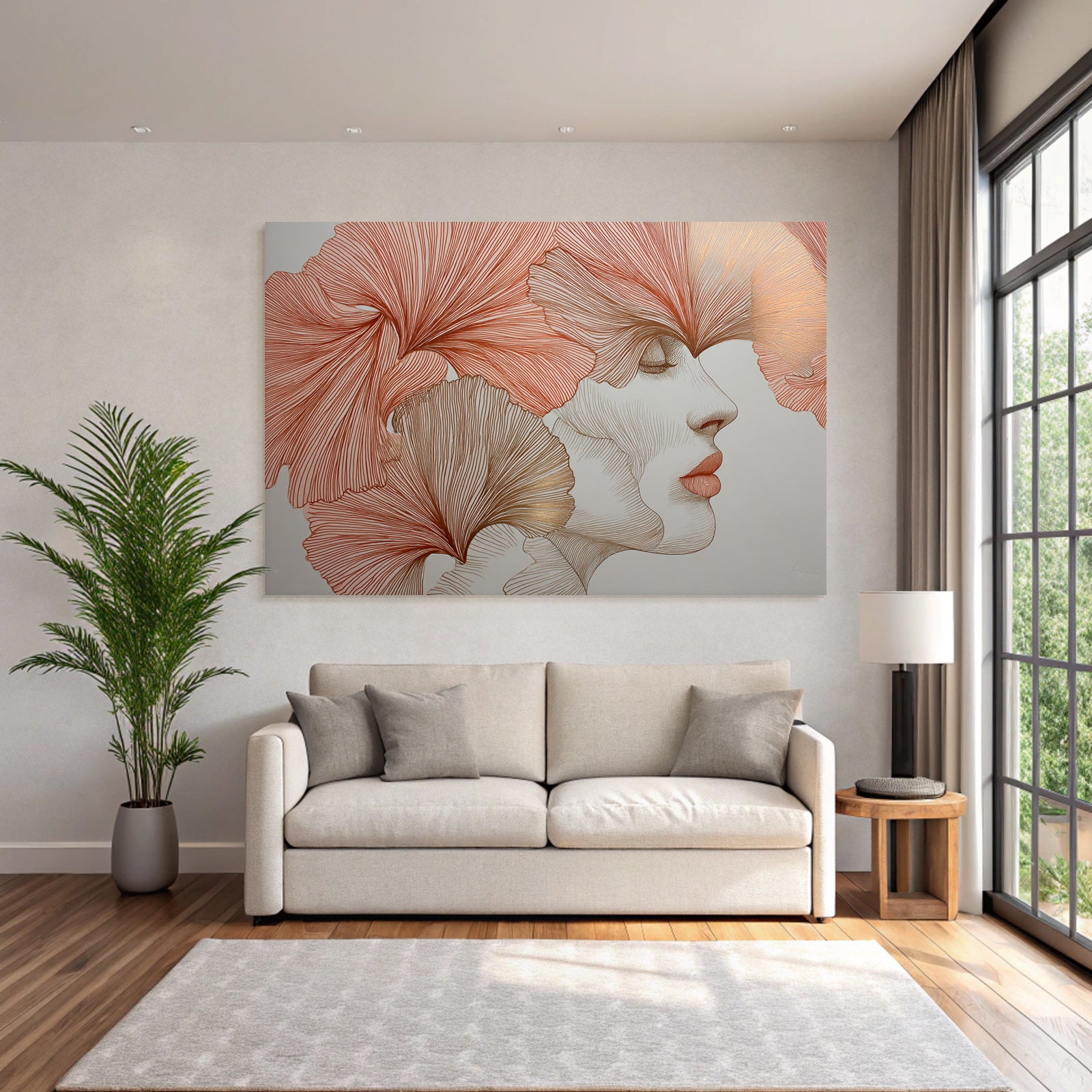 Stylisierte Gesichtsface Umgeben Von Blumen Oder Blattmustern