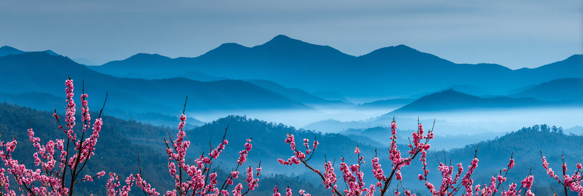 Frühling In Den Bergen Mit Rosa Blüten Und Nebel | Asien | Laender und Reisen