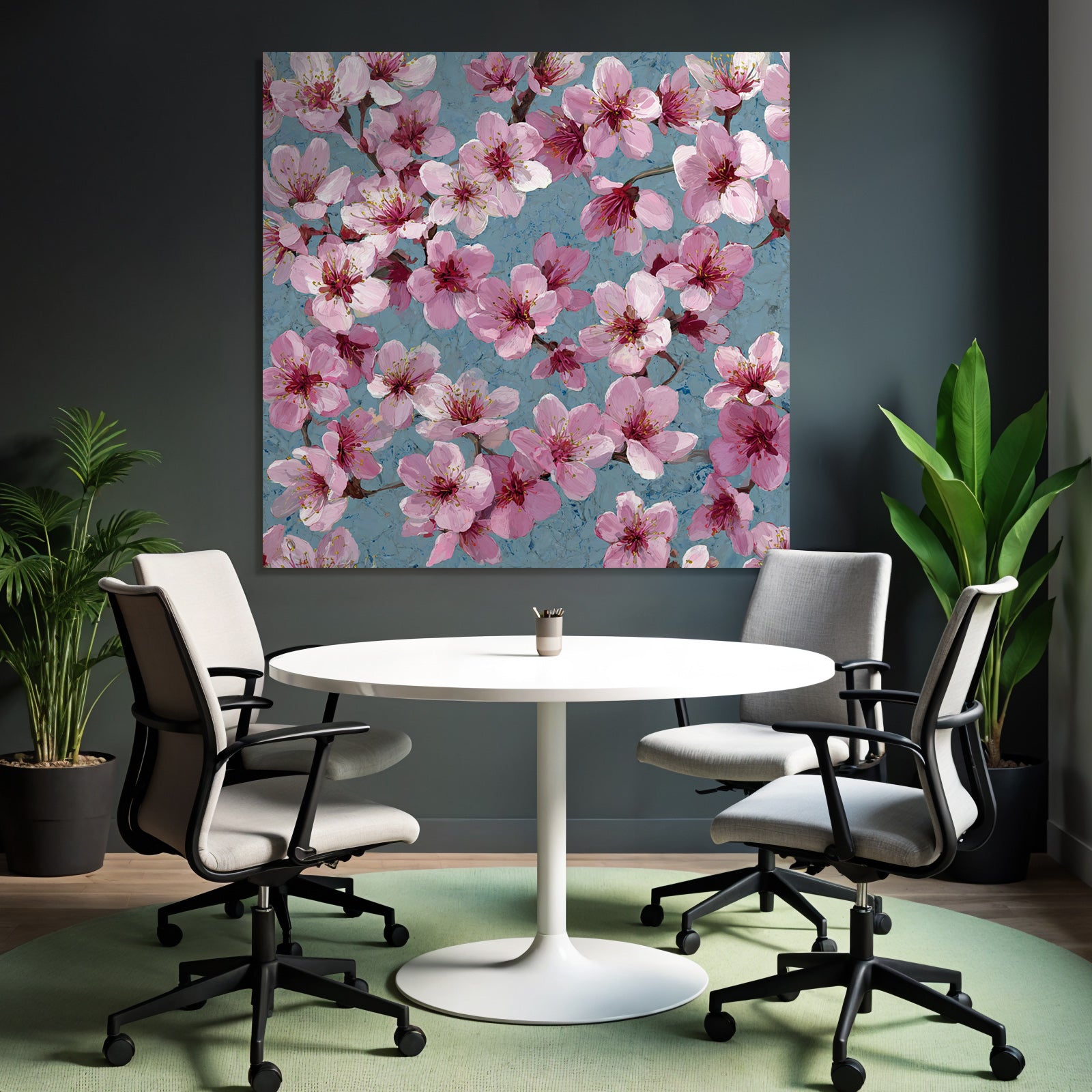 Zarte Rosa Blüten Auf Texturiertem Blaüm Hintergrund