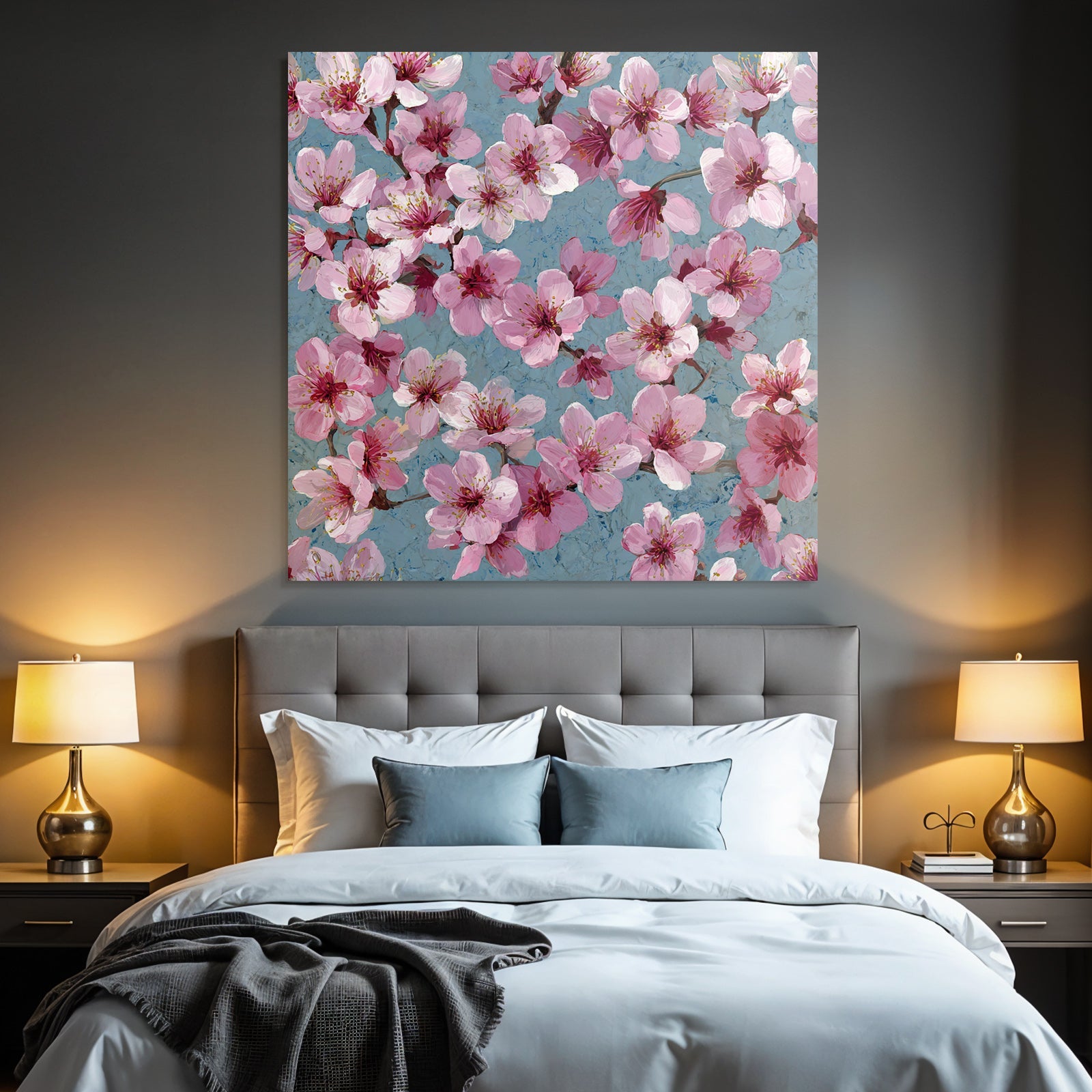 Zarte Rosa Blüten Auf Texturiertem Blaüm Hintergrund