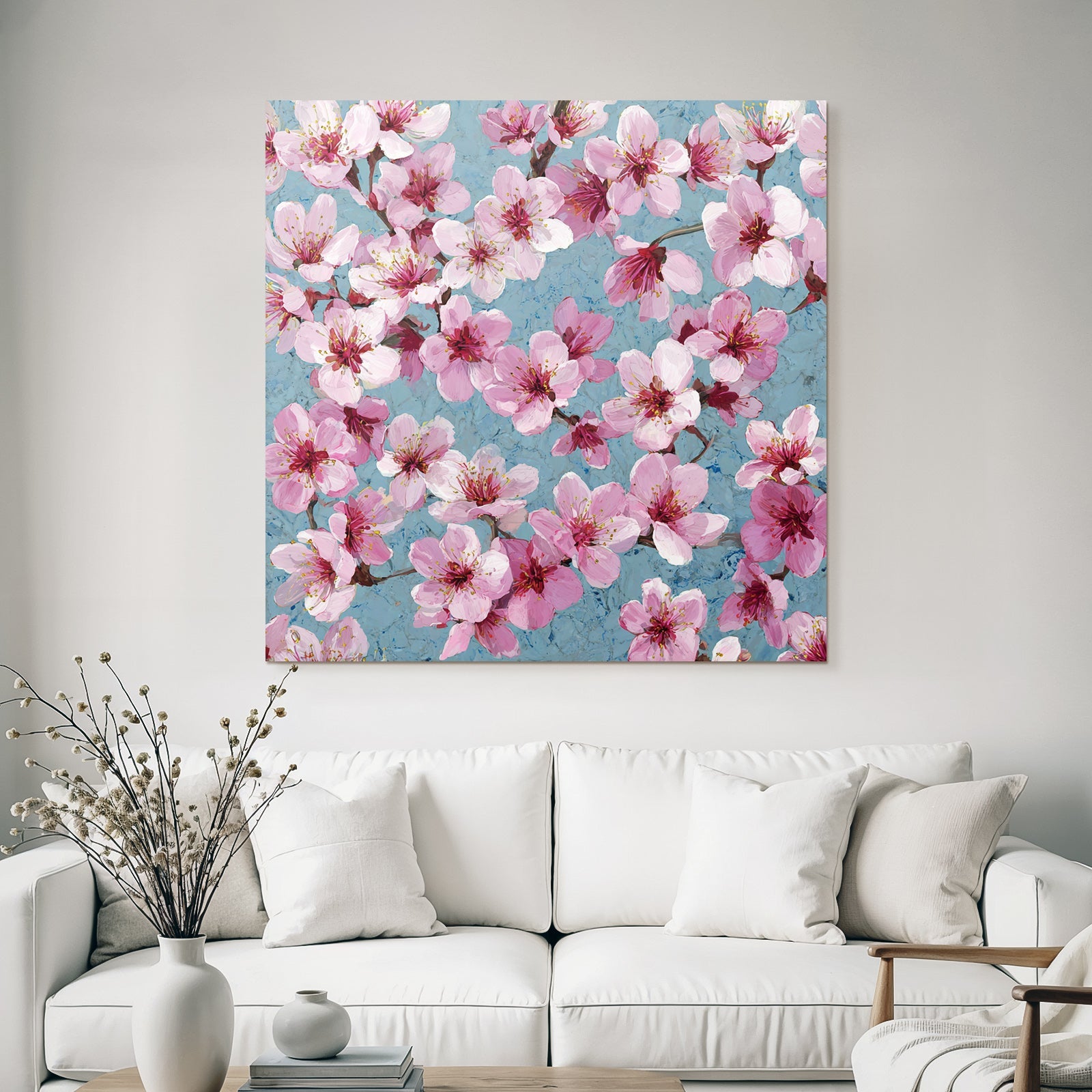 Zarte Rosa Blüten Auf Texturiertem Blaüm Hintergrund