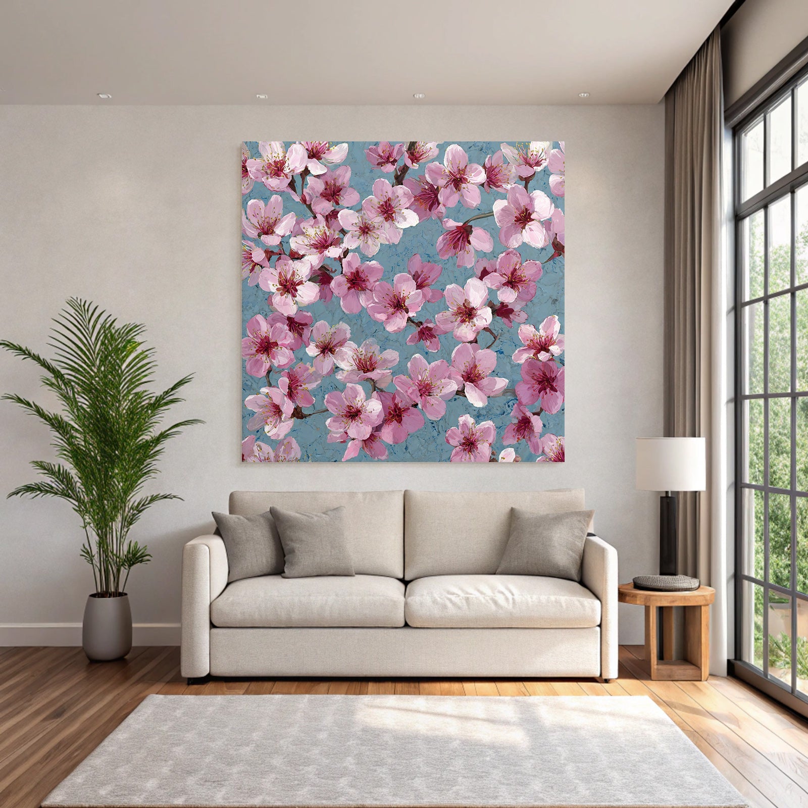 Zarte Rosa Blüten Auf Texturiertem Blaüm Hintergrund