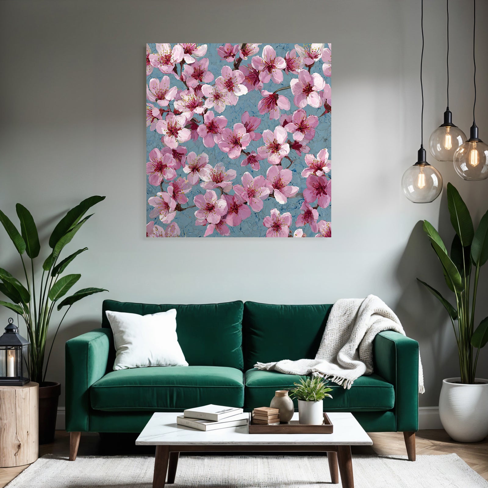 Zarte Rosa Blüten Auf Texturiertem Blaüm Hintergrund