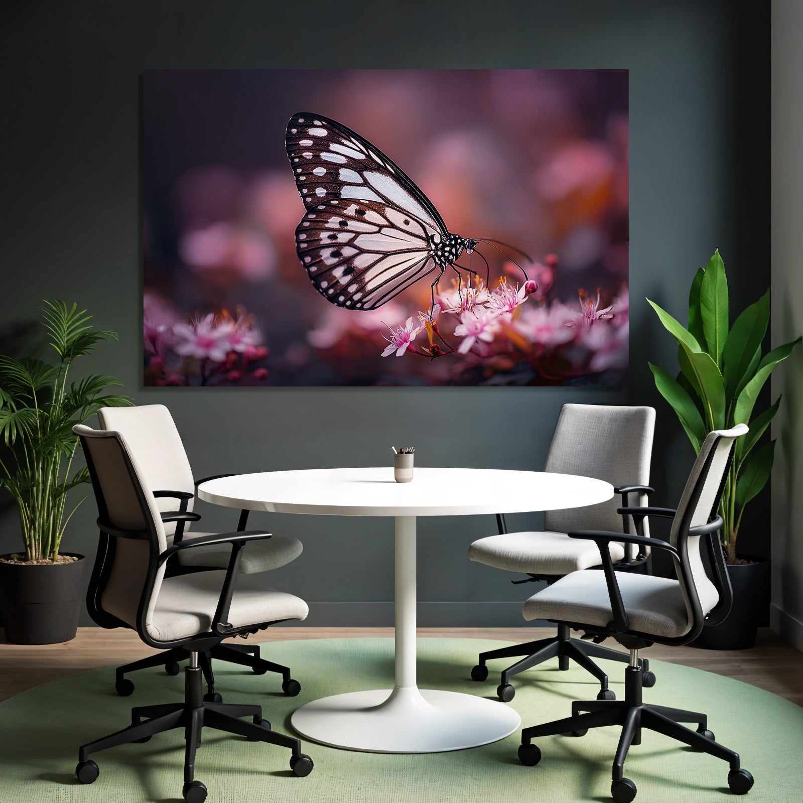 Schwarzweiss Schmetterling Auf Rosafarbenen Blumen