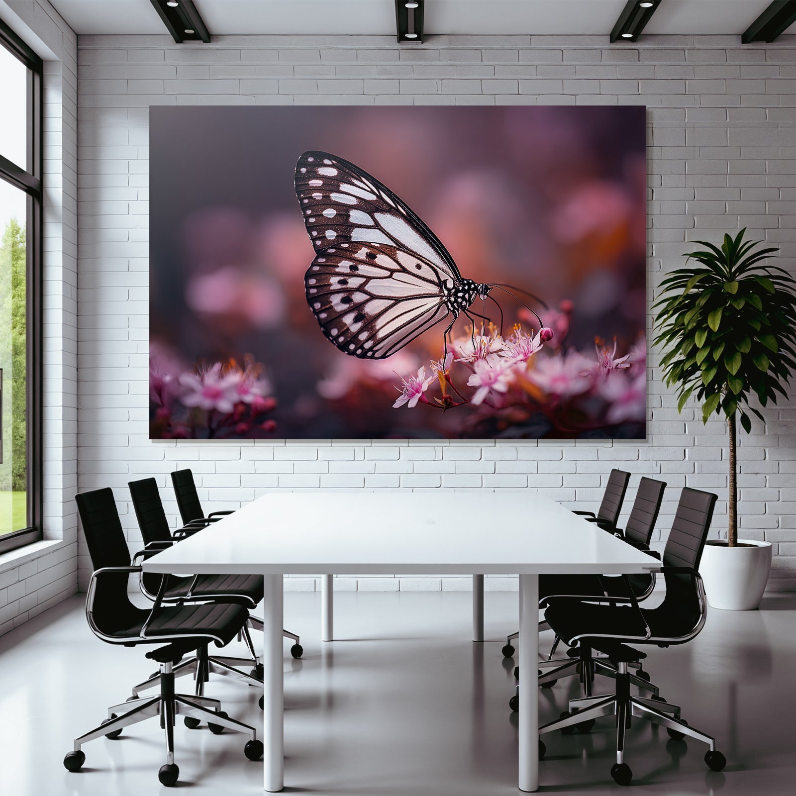 Schwarzweiss Schmetterling Auf Rosafarbenen Blumen