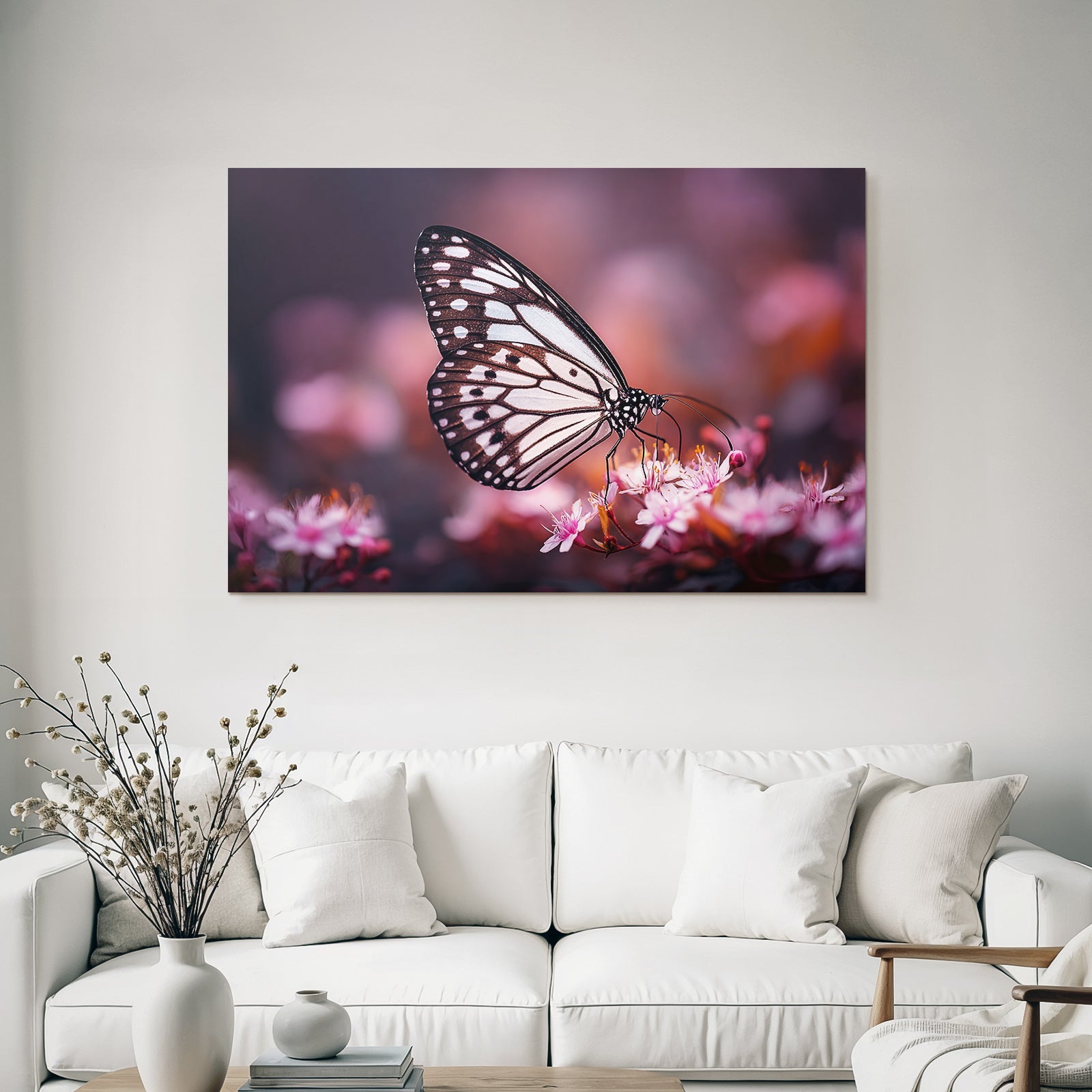 Schwarzweiss Schmetterling Auf Rosafarbenen Blumen