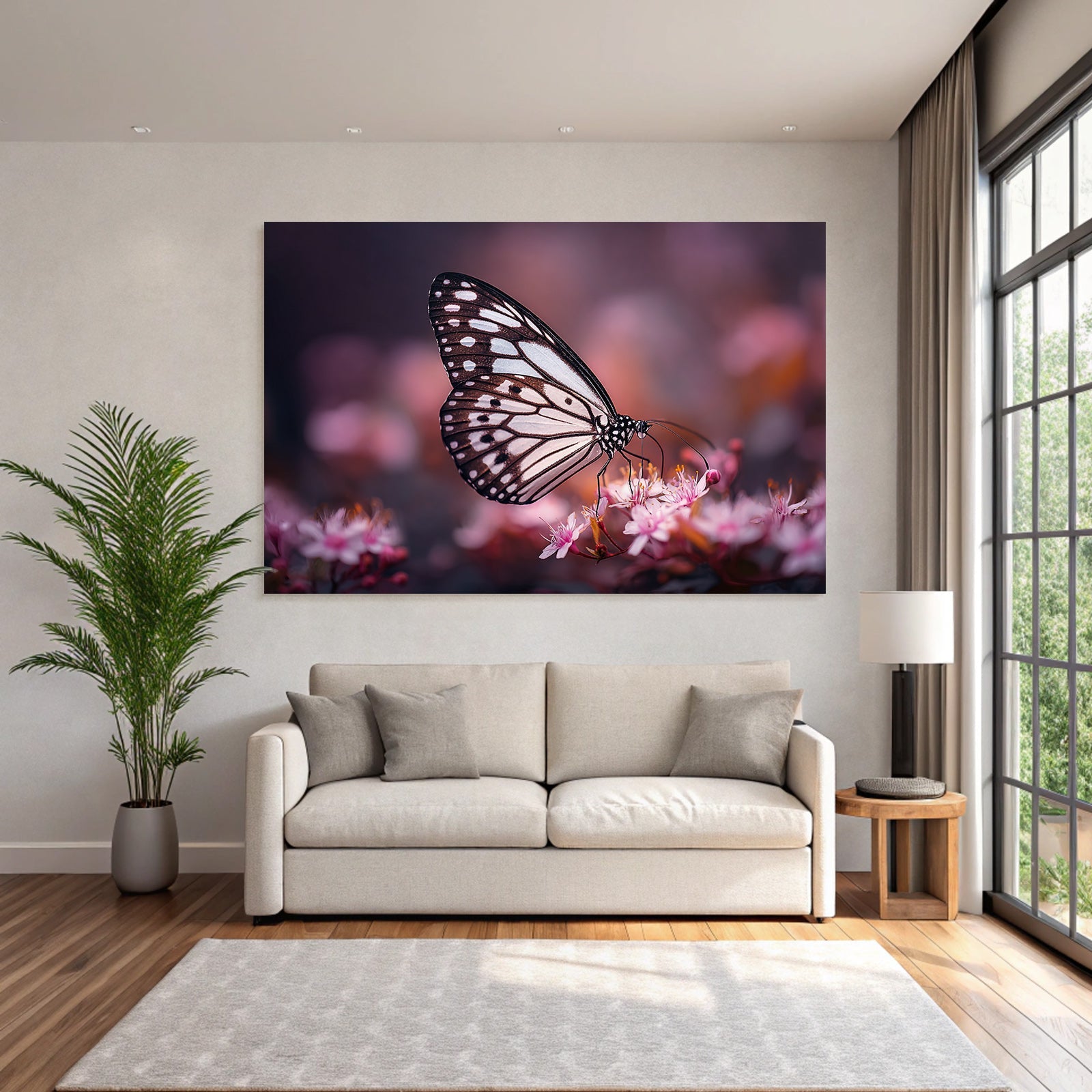 Schwarzweiss Schmetterling Auf Rosafarbenen Blumen