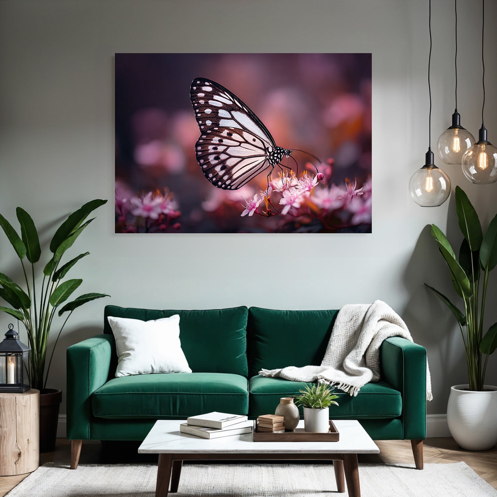 Schwarzweiss Schmetterling Auf Rosafarbenen Blumen