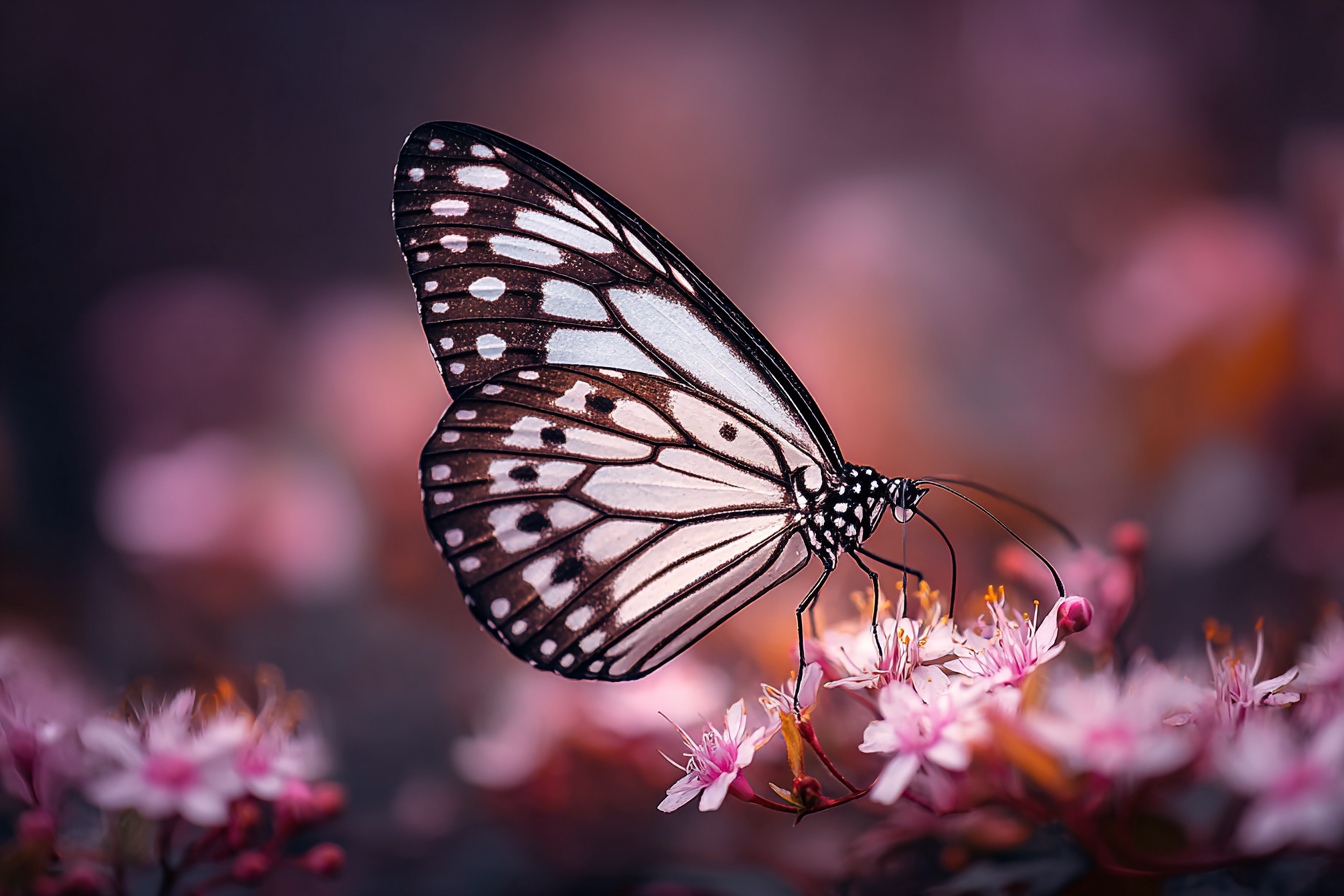 Schwarzweiss Schmetterling Auf Rosafarbenen Blumen | Asien | Laender und Reisen
