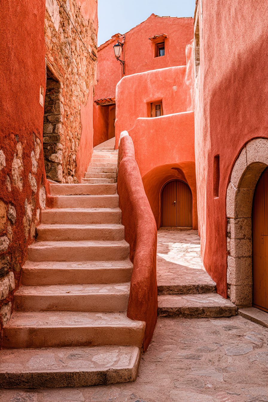 Mediterrane Gasse Mit Orangenen Wänden Und Steintreppe | Europa | Laender und Reisen