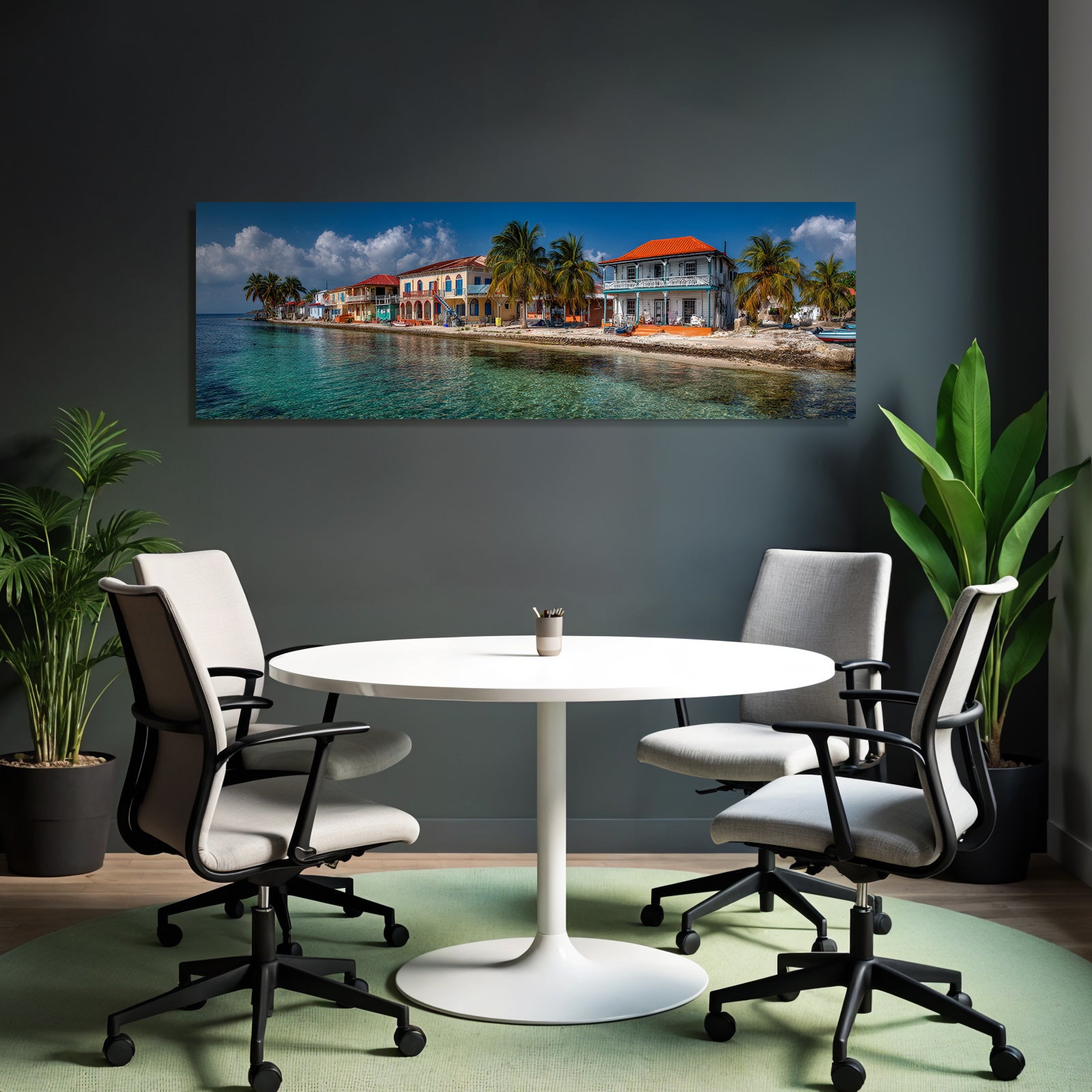 Inselwelt Karibik Bunte Küstenstadt Mit Klaren Türkisblaüm Wasser