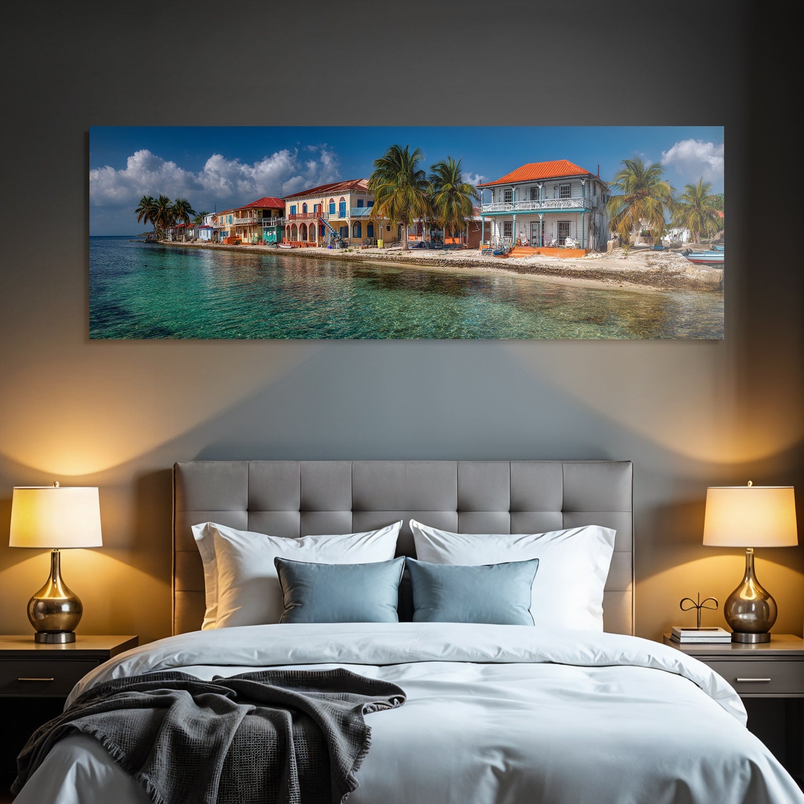 Inselwelt Karibik Bunte Küstenstadt Mit Klaren Türkisblaüm Wasser