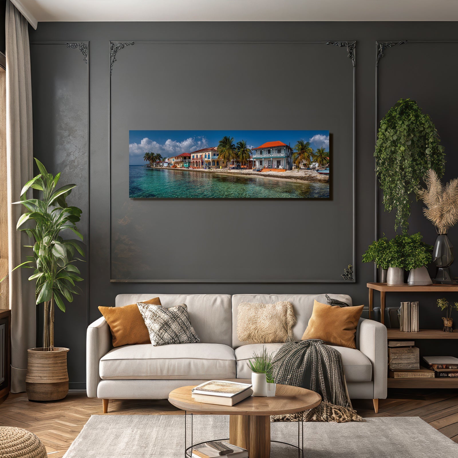 Inselwelt Karibik Bunte Küstenstadt Mit Klaren Türkisblaüm Wasser