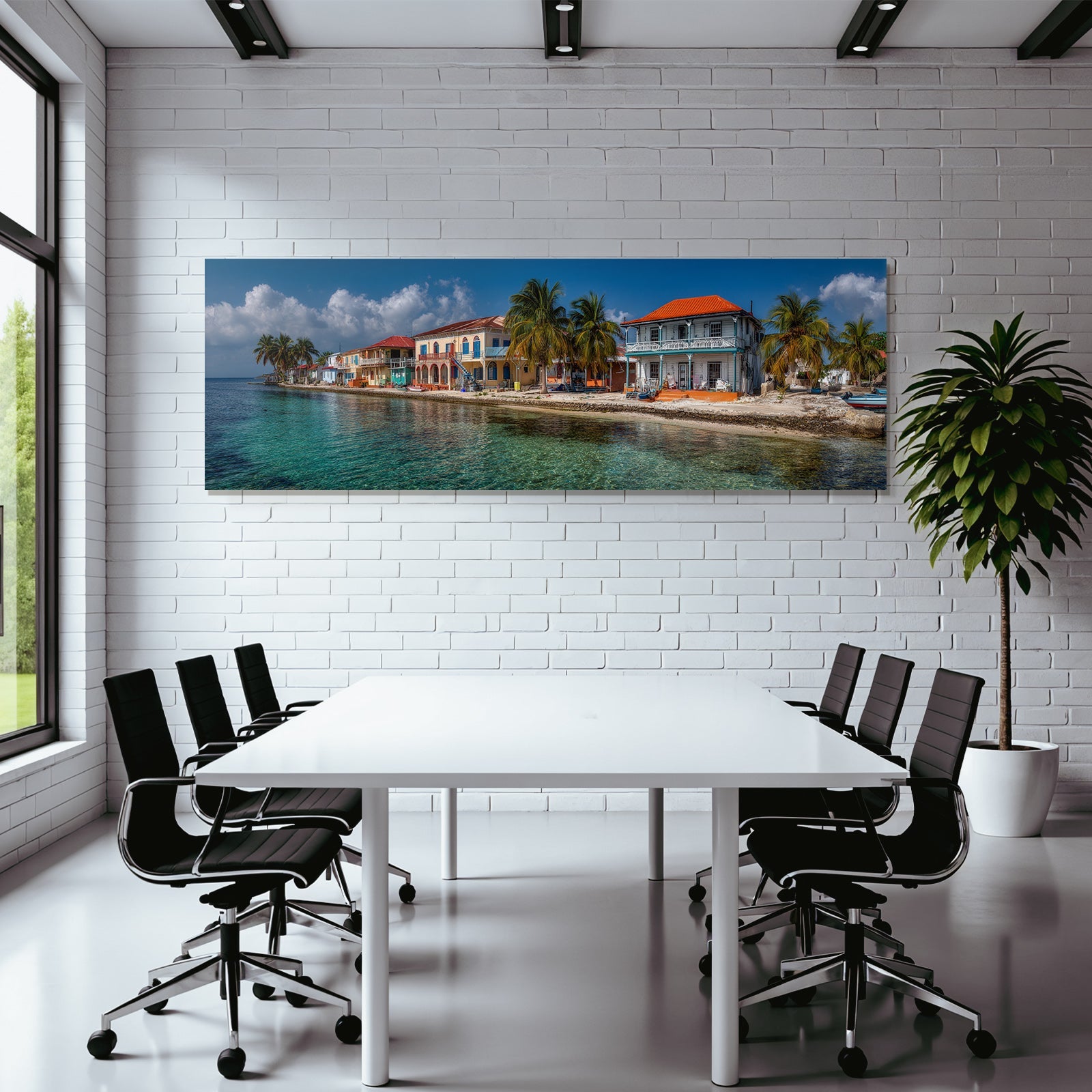 Inselwelt Karibik Bunte Küstenstadt Mit Klaren Türkisblaüm Wasser