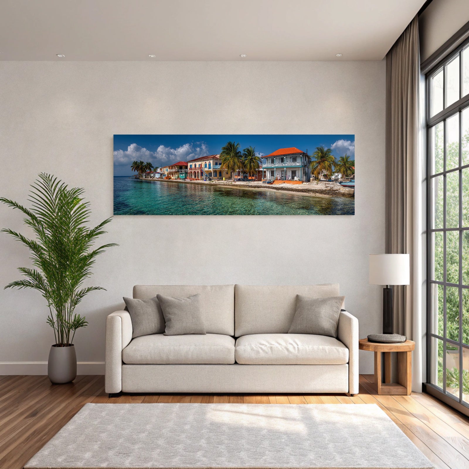 Inselwelt Karibik Bunte Küstenstadt Mit Klaren Türkisblaüm Wasser